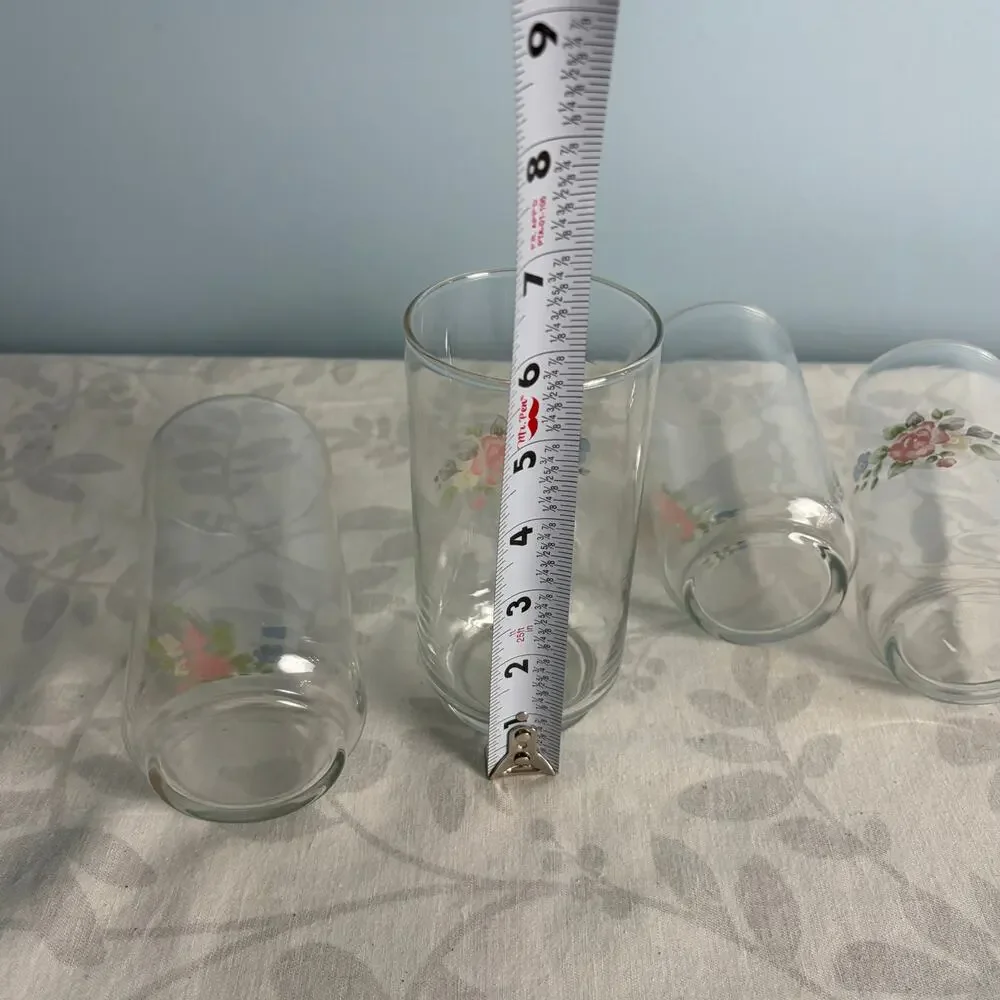 Cottagecore Anchor Hocking Rose Floral Tumblers Set of 4 Vintage Grandmillenial